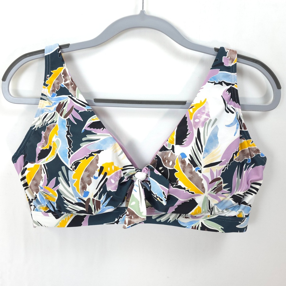 Birdsong Bikini Top Women 38G Tie Front Tropical Leaf Multicolor Retro Summer